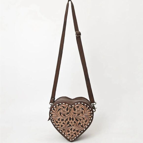 New Heart Canteen Purse American Darling Genuine Western Tooled Leather Women - Picture 4 of 11